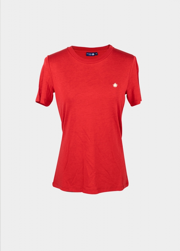 T-Shirt "Edelweiß Sommerfrische" - erdbeerrot (Damen)