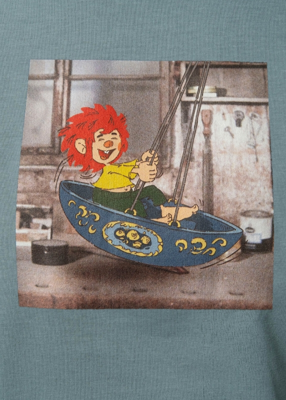 T-Shirt "Pumuckl schaukelt" - graublau