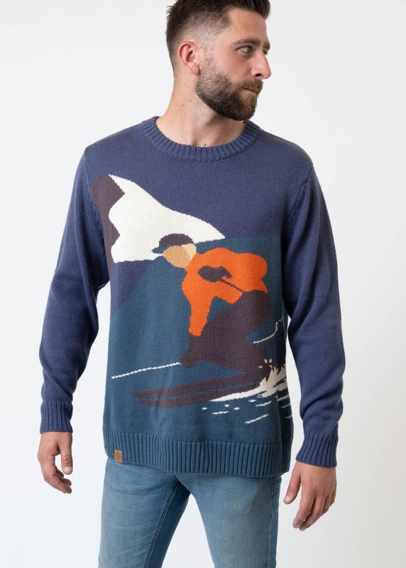 Strickpullover "RetroSki" - dunkelblau