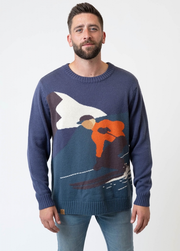 Strickpullover "RetroSki" - dunkelblau